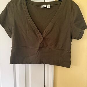 Cato Olive Buttoned V-Neck Blouse‎